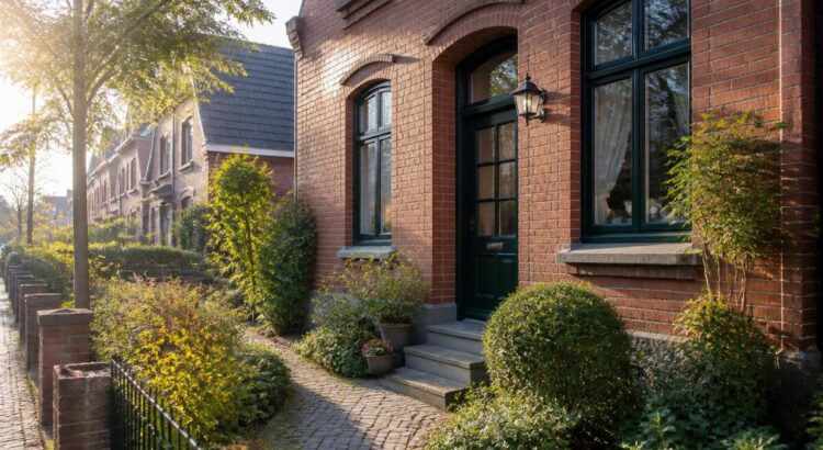 Een realistisch beeld van een woning in Duitsland bij ochtendlicht, geschikt als uitgelichte afbeelding